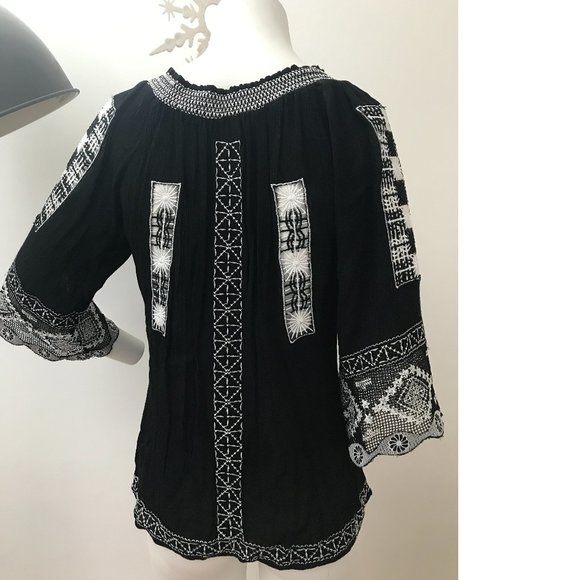 Crepe Embroidery Crochet Top Blouse Folk Polish Ukrainian Zara Free People - Picture 1 of 4